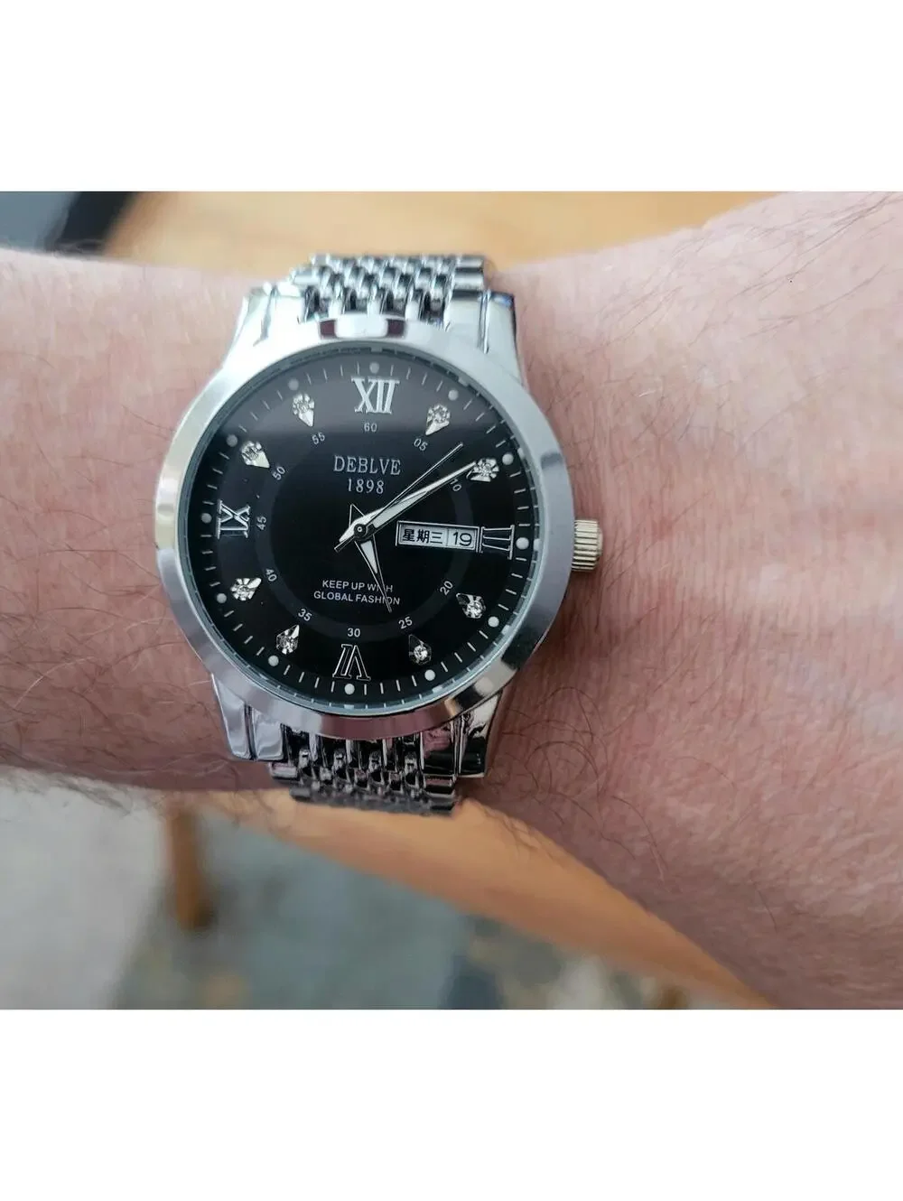 DEBLVE 1898 Men's Silver Tone Wristwatch with Black Dial - Picture 2 of 3